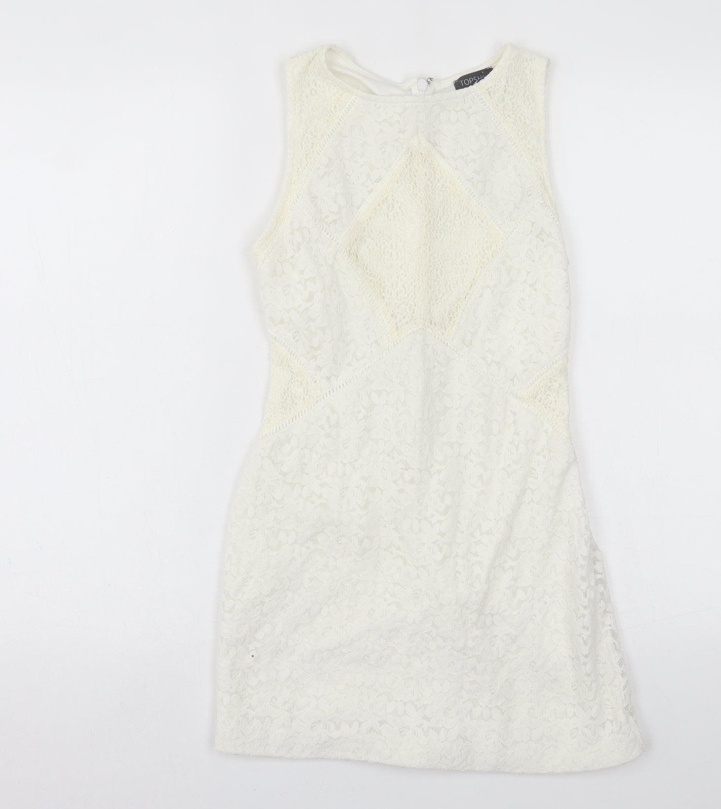 Topshop Womens White Floral Nylon A-Line  Size 10  Crew Neck Zip