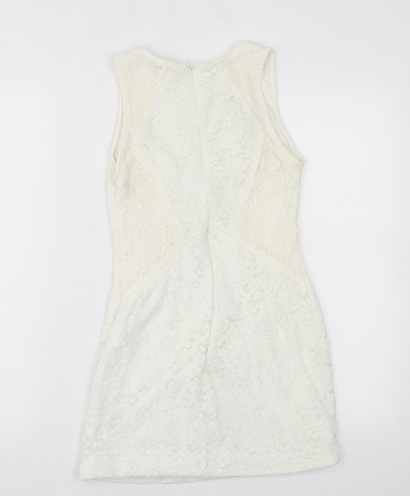 Topshop Womens White Floral Nylon A-Line  Size 10  Crew Neck Zip
