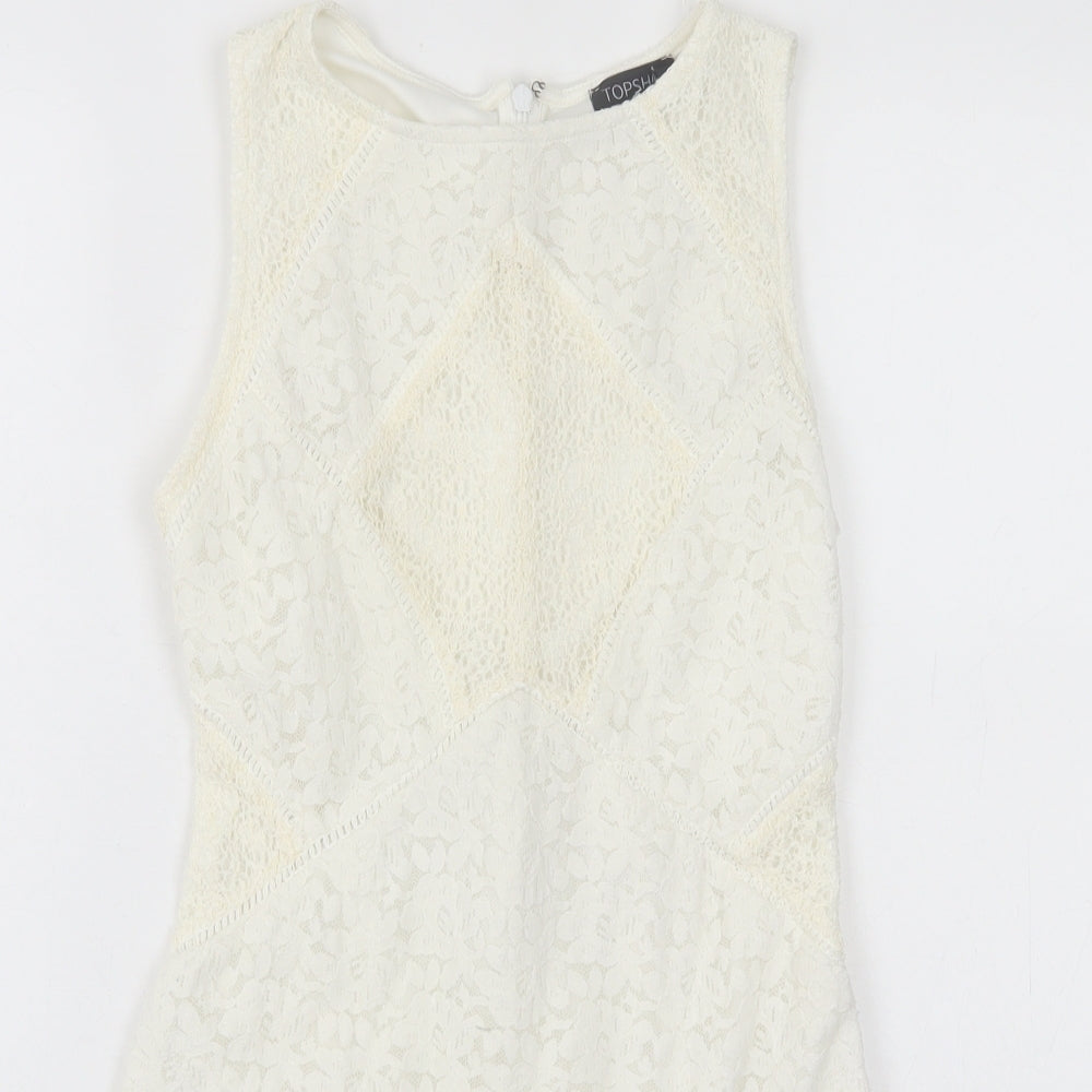Topshop Womens White Floral Nylon A-Line  Size 10  Crew Neck Zip