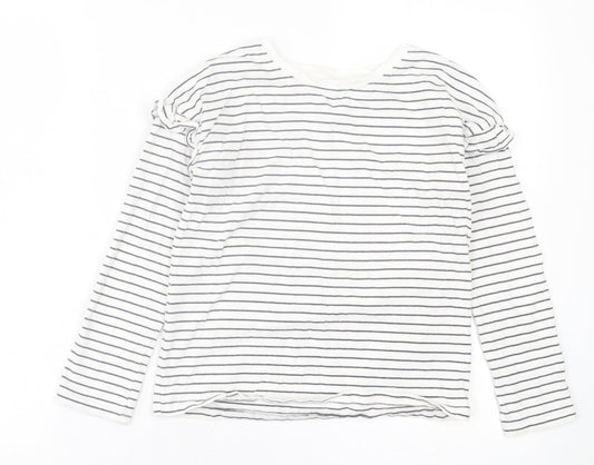 NEXT Girls White Striped Cotton Basic Casual Size 11 Years Crew Neck Pullover
