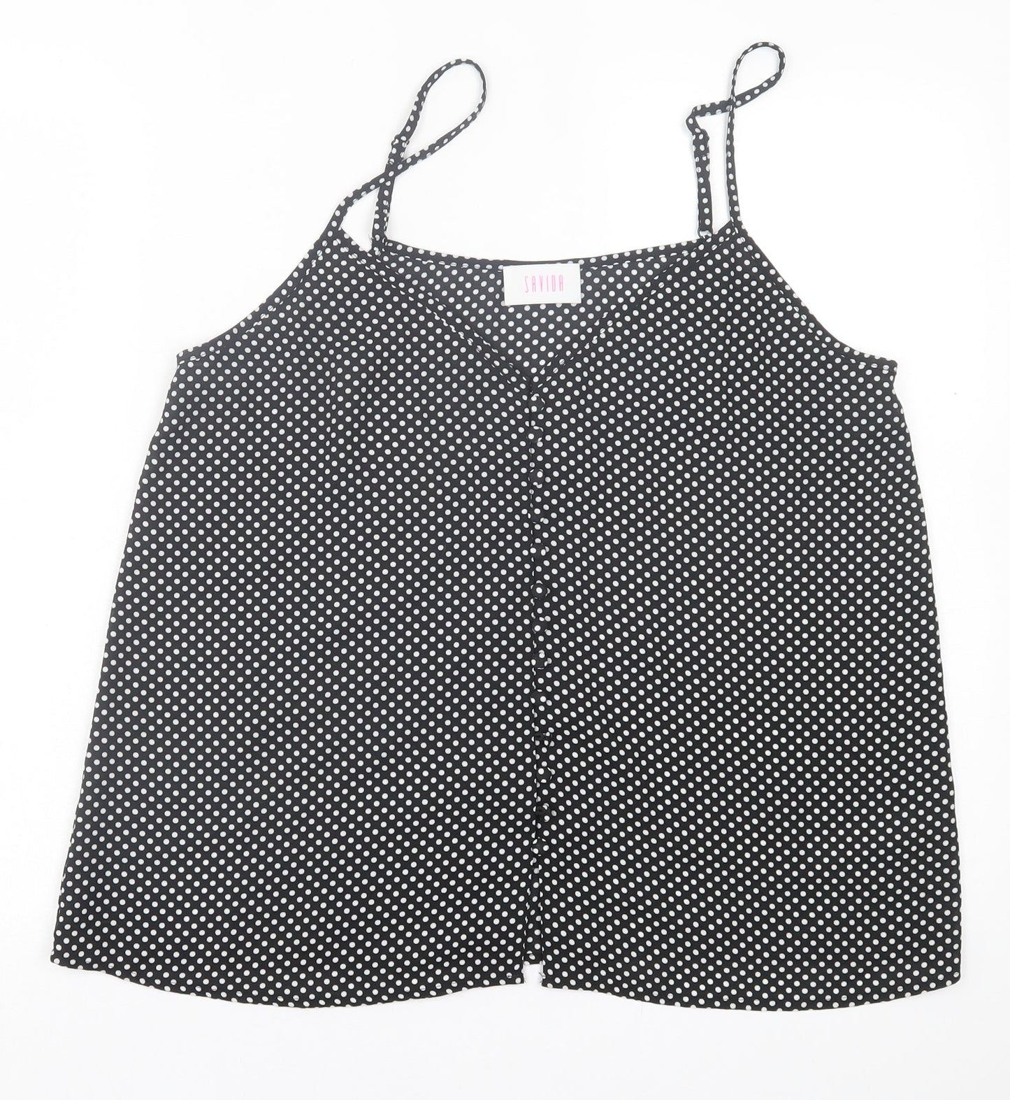 Savida Womens Black Polka Dot Polyester Basic Tank Size L V-Neck