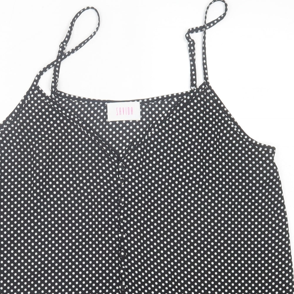 Savida Womens Black Polka Dot Polyester Basic Tank Size L V-Neck