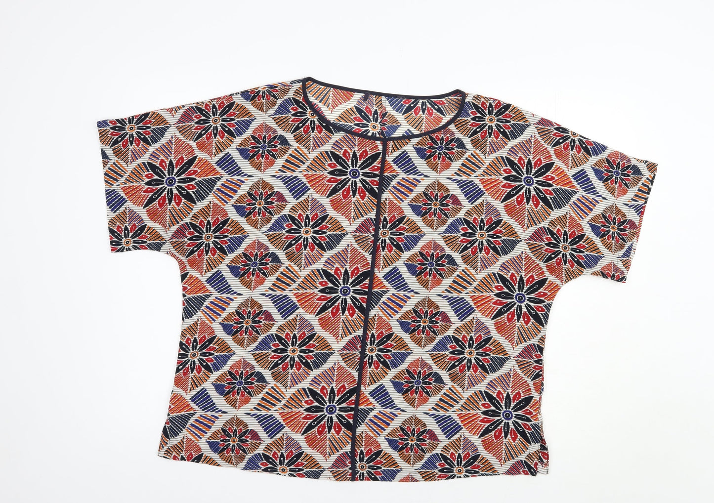 Preworn Womens Multicoloured Floral Polyester Basic Blouse Size L Boat Neck