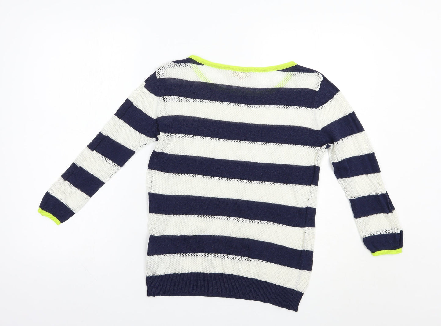 Plum Tree Womens Blue Boat Neck Striped Acrylic Pullover Jumper Size S