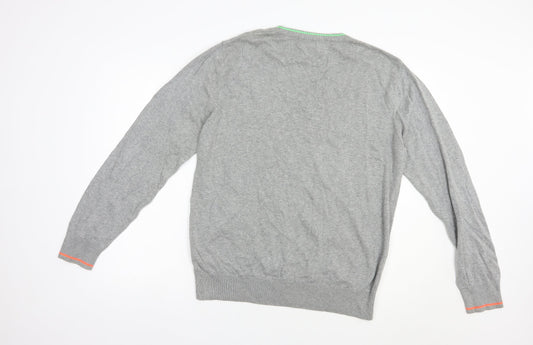 NEXT Mens Grey V-Neck  Cotton Pullover Jumper Size L