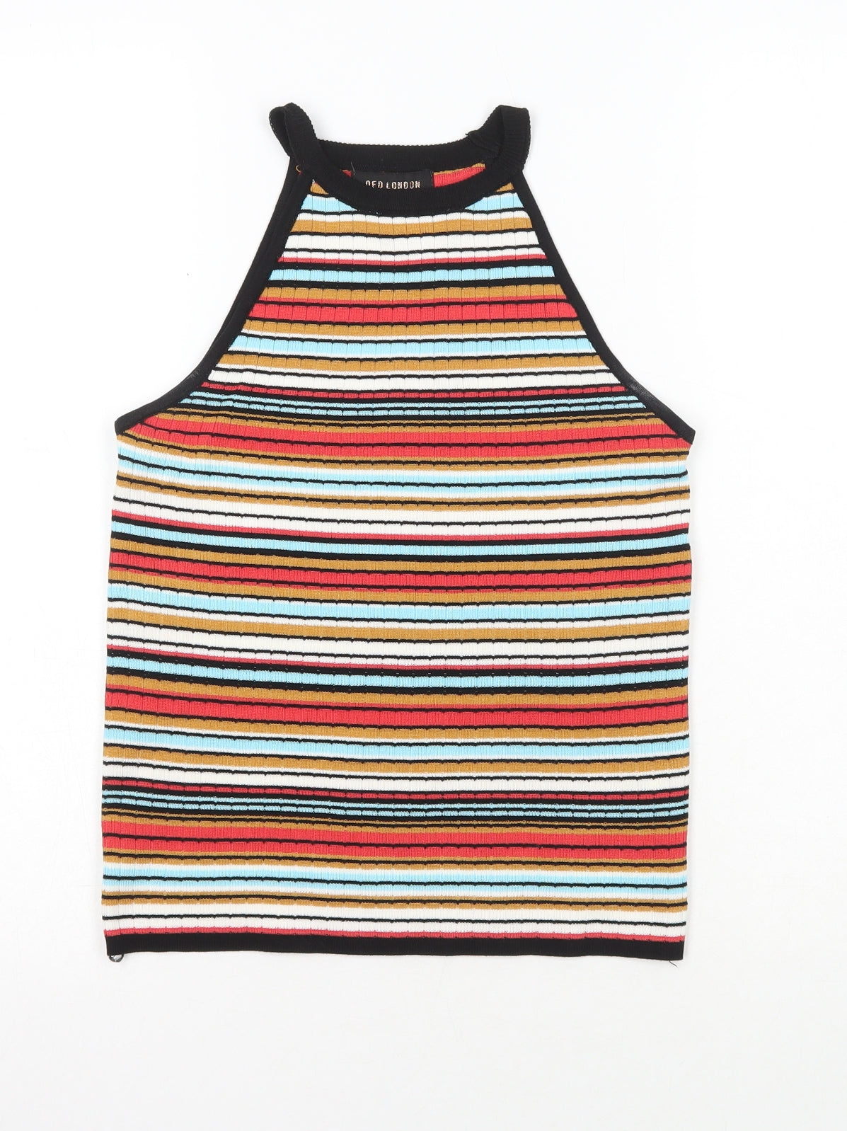 QED London Womens Multicoloured Striped Viscose Basic Tank Size S Crew Neck