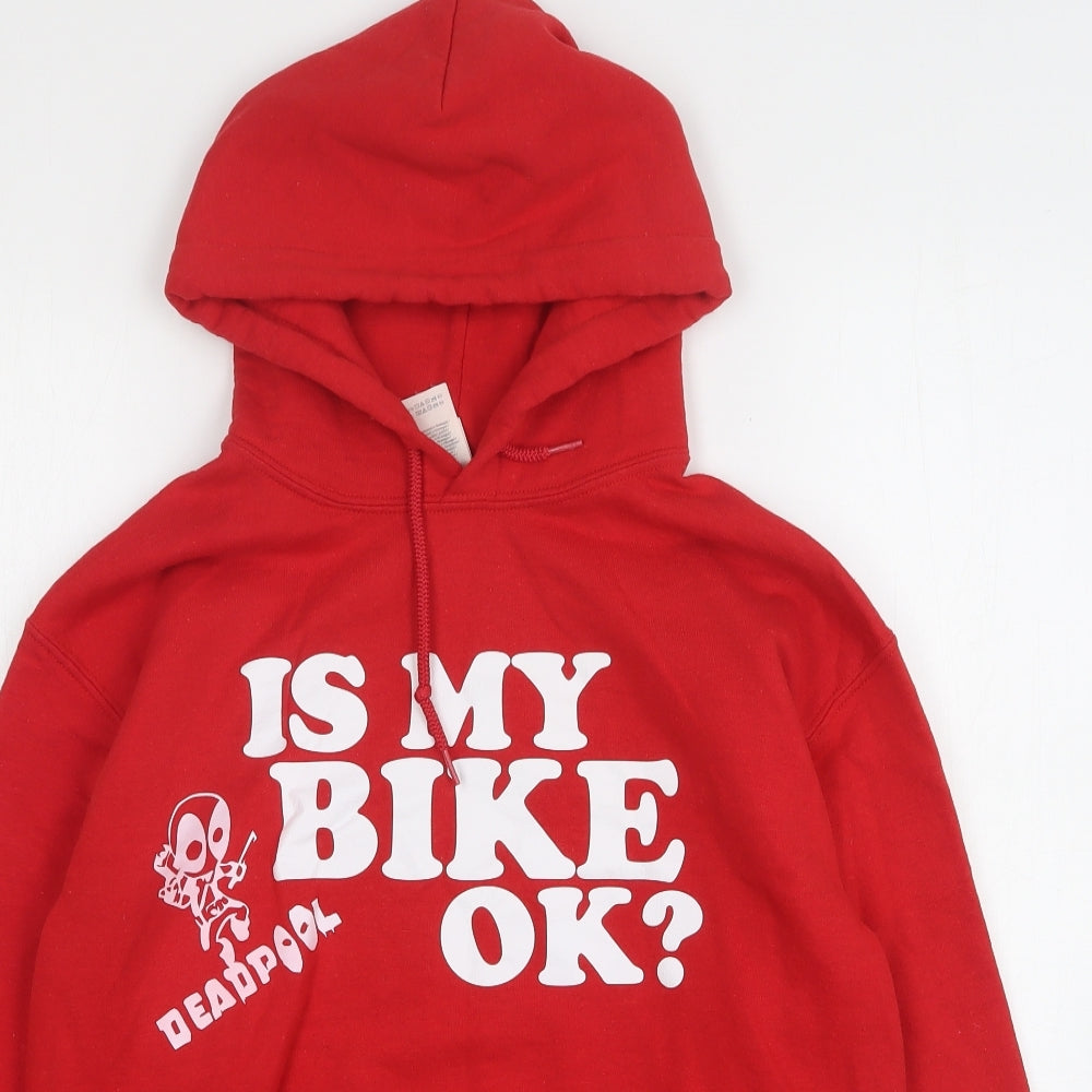 Gildan Mens Red  Cotton Pullover Hoodie Size S   - Deadpool