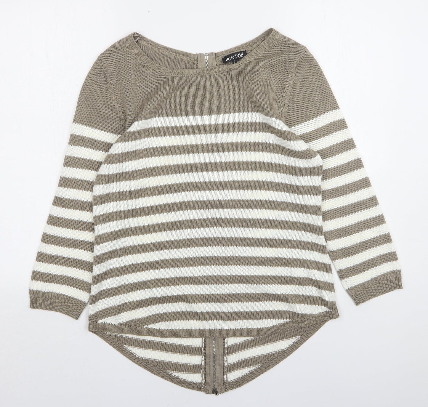 Marble Womens Beige Round Neck Striped Acrylic Pullover Jumper Size XS