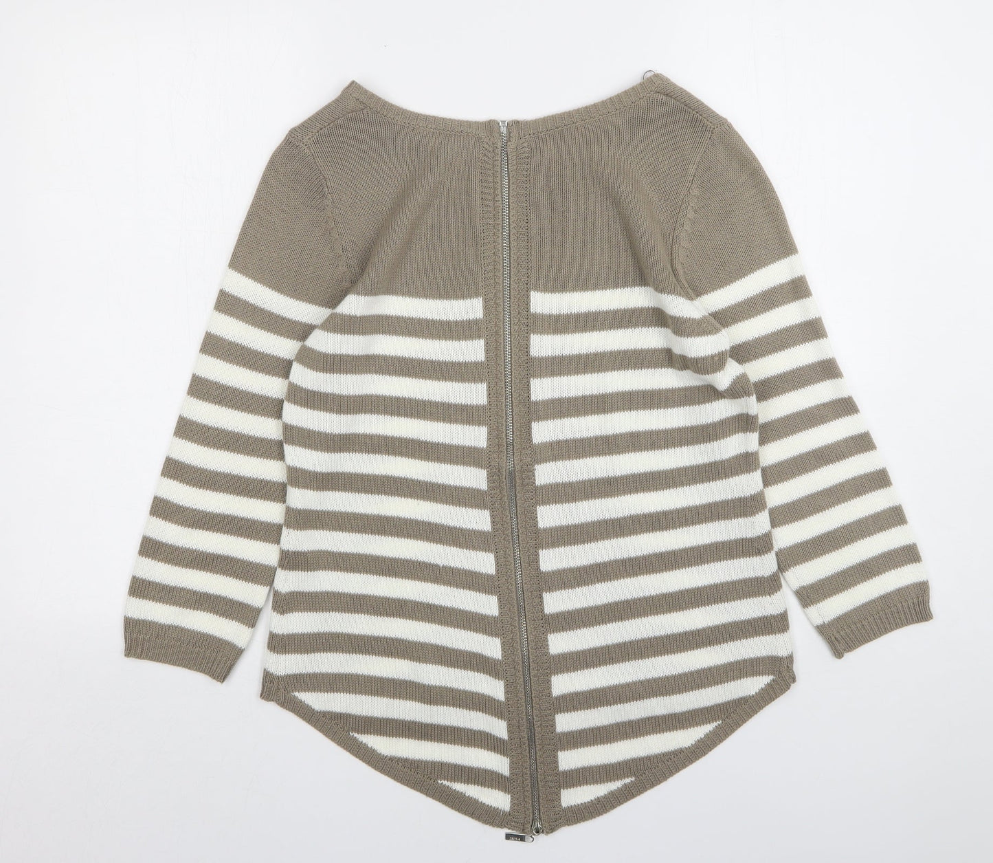 Marble Womens Beige Round Neck Striped Acrylic Pullover Jumper Size XS