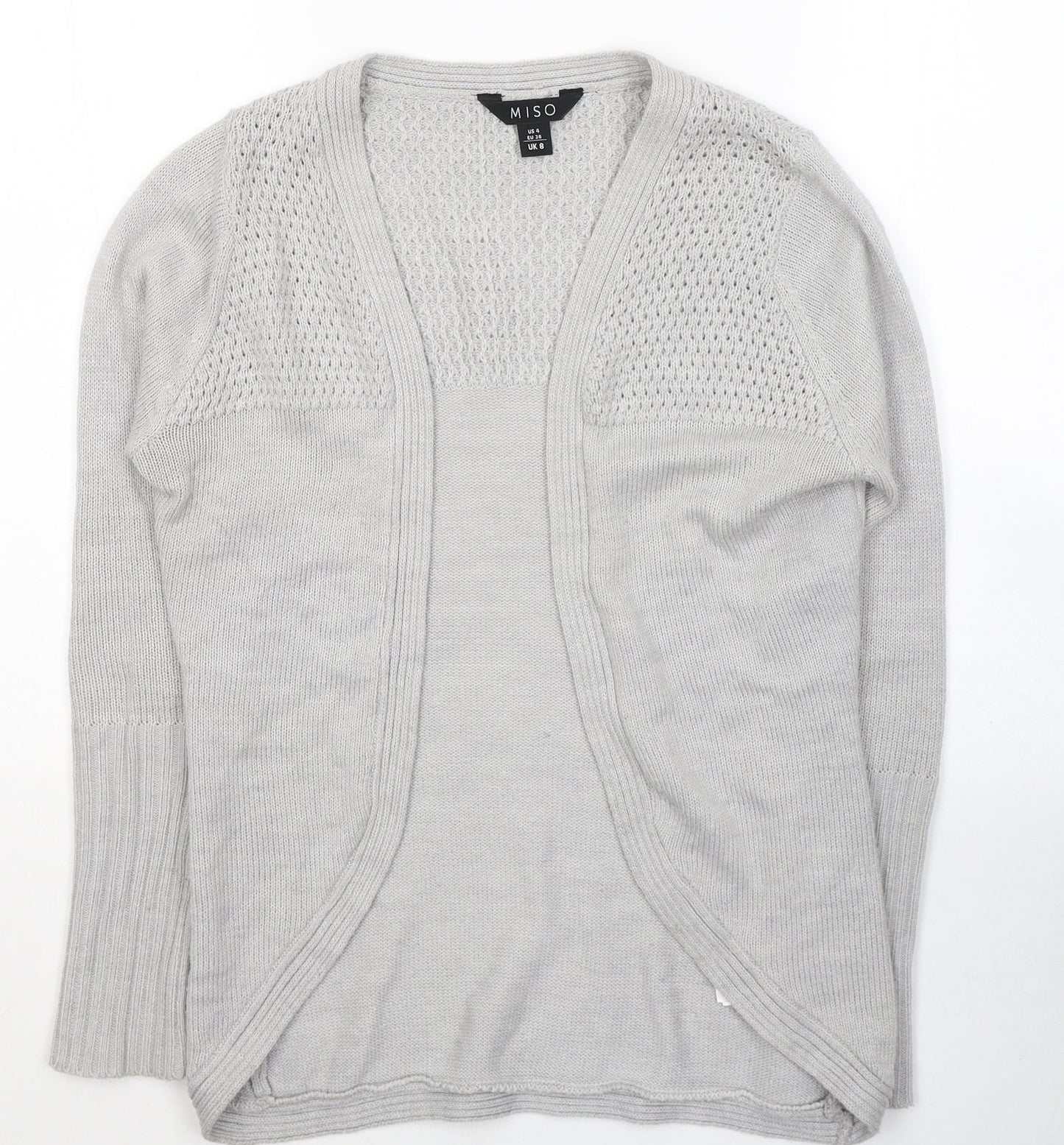 Miso Womens Grey V-Neck  Acrylic Cardigan Jumper Size 8