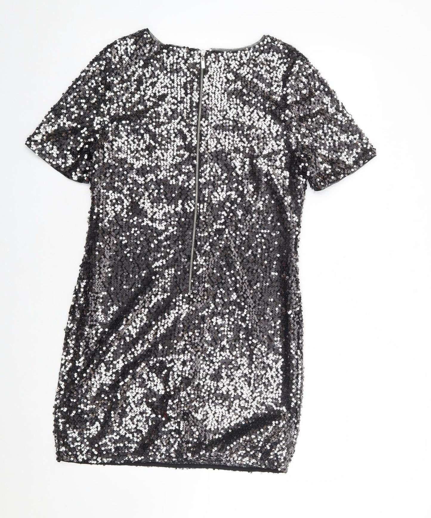 F&F  Womens Silver  Nylon Shift  Size 10  Crew Neck Zip