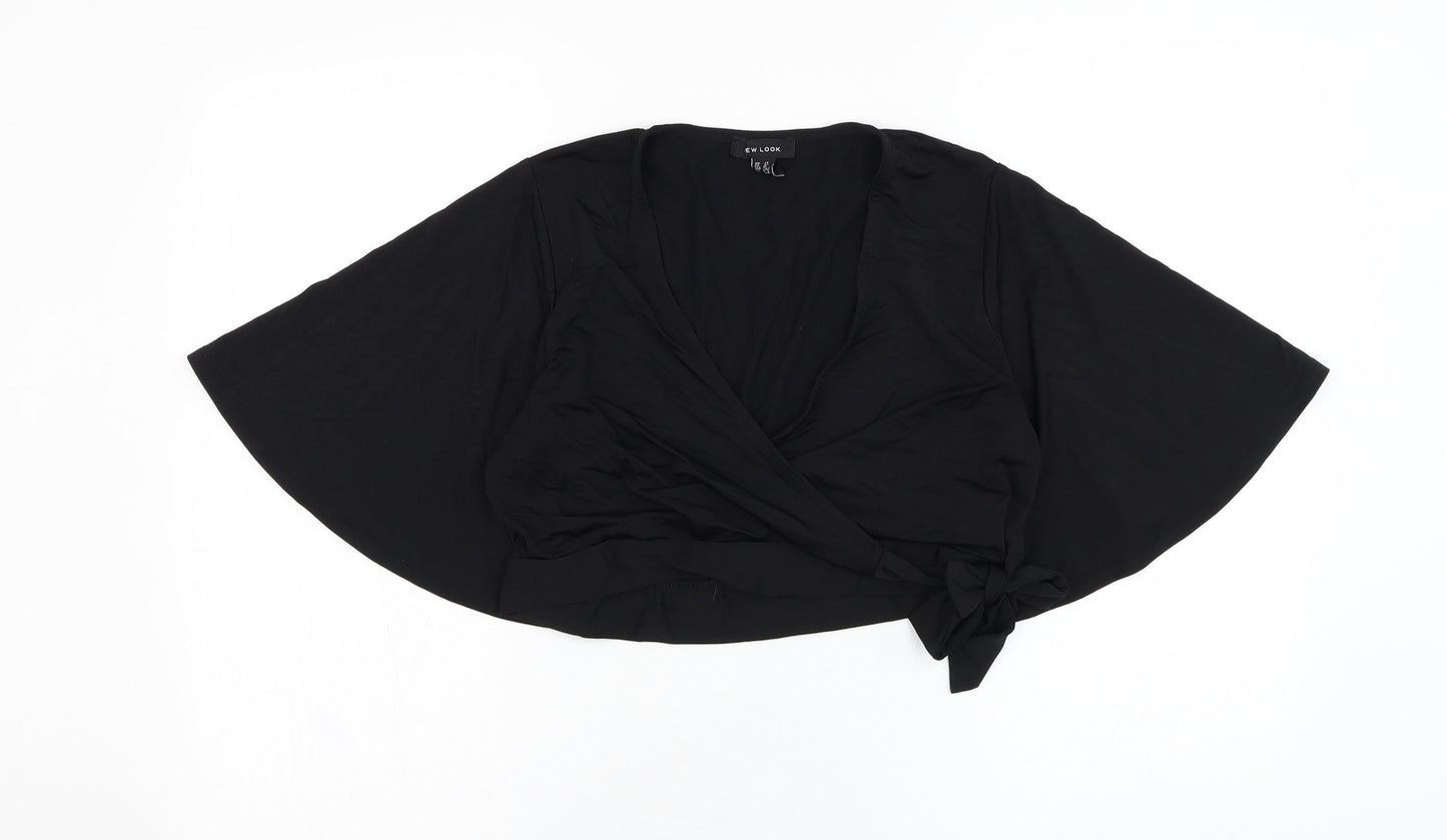 New Look Womens Black  Polyester Wrap Blouse Size 14 V-Neck
