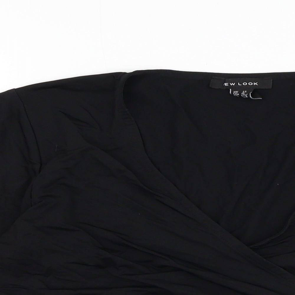 New Look Womens Black  Polyester Wrap Blouse Size 14 V-Neck