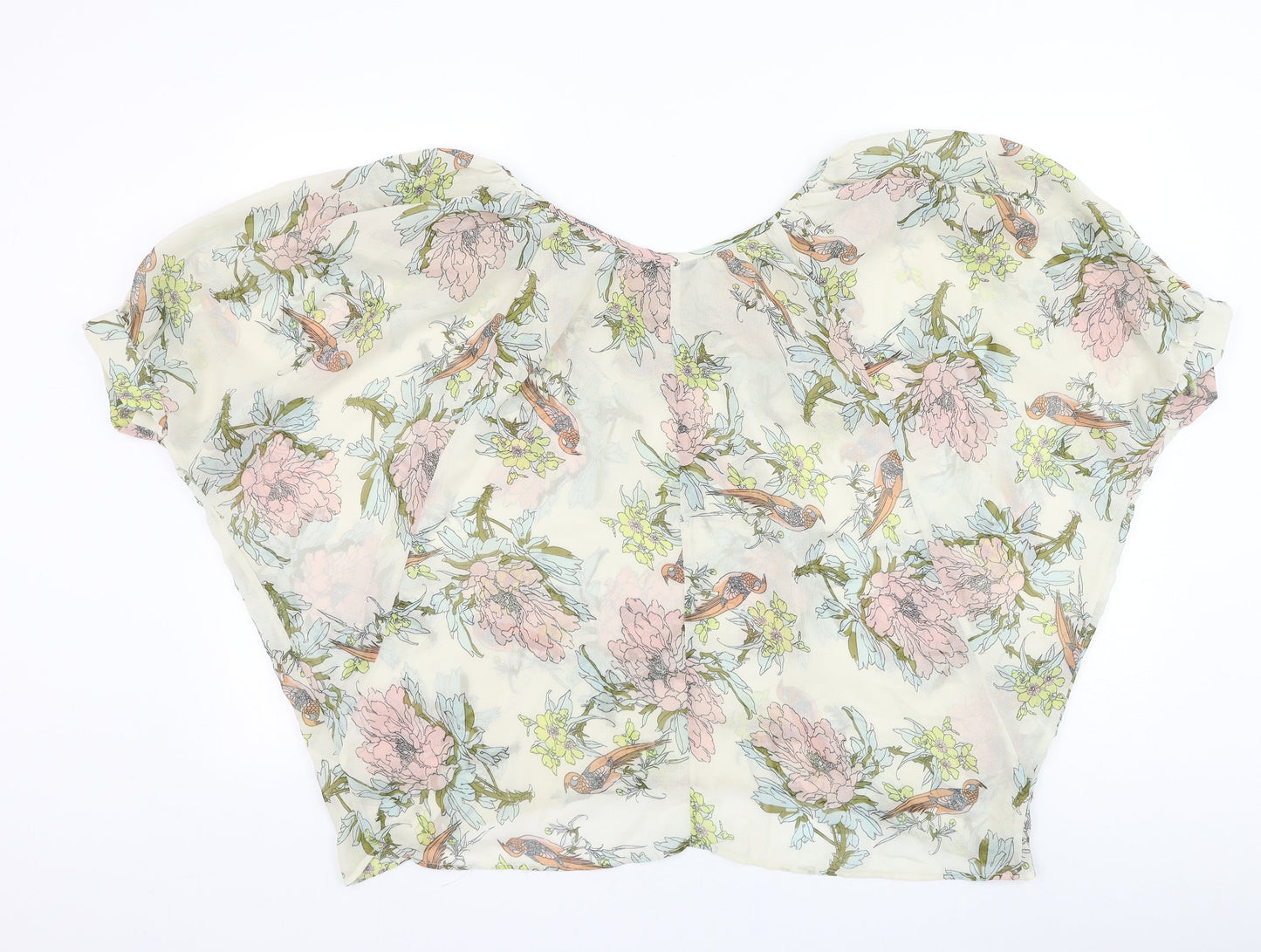 Internacionale Womens Ivory Floral Polyester Basic Blouse Size 10 Round Neck