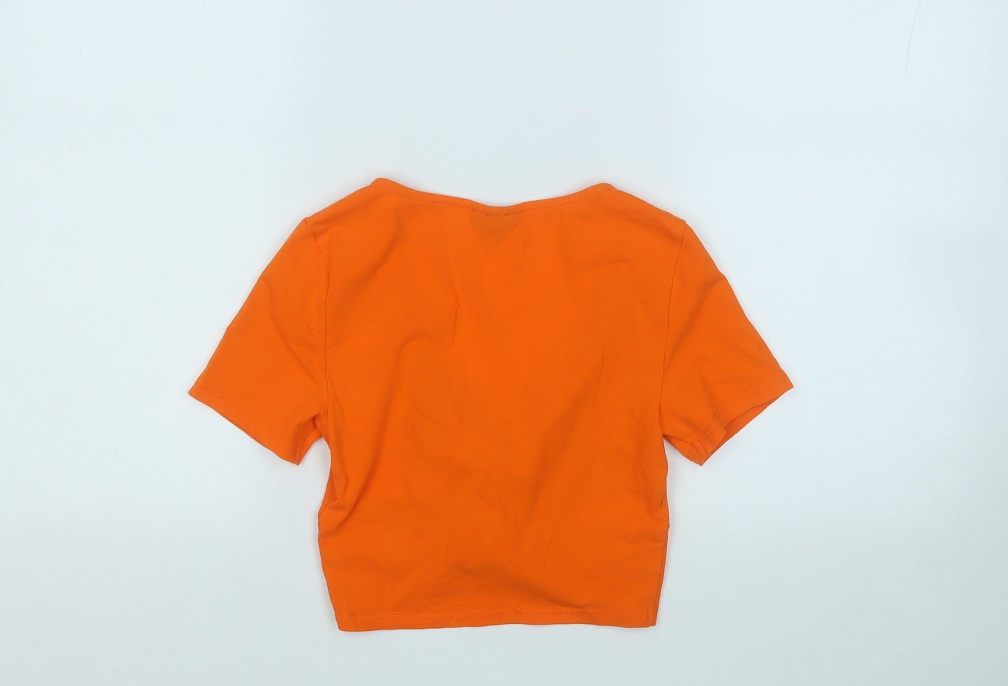 Topshop Womens Orange  Cotton Basic T-Shirt Size 8 V-Neck