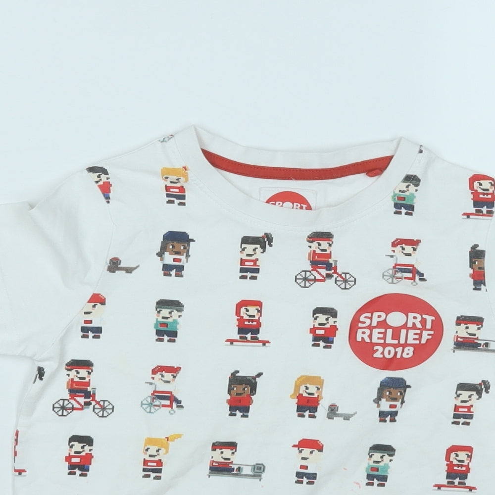 sport relief Boys White Geometric Cotton Basic T-Shirt Size 5-6 Years Round Neck