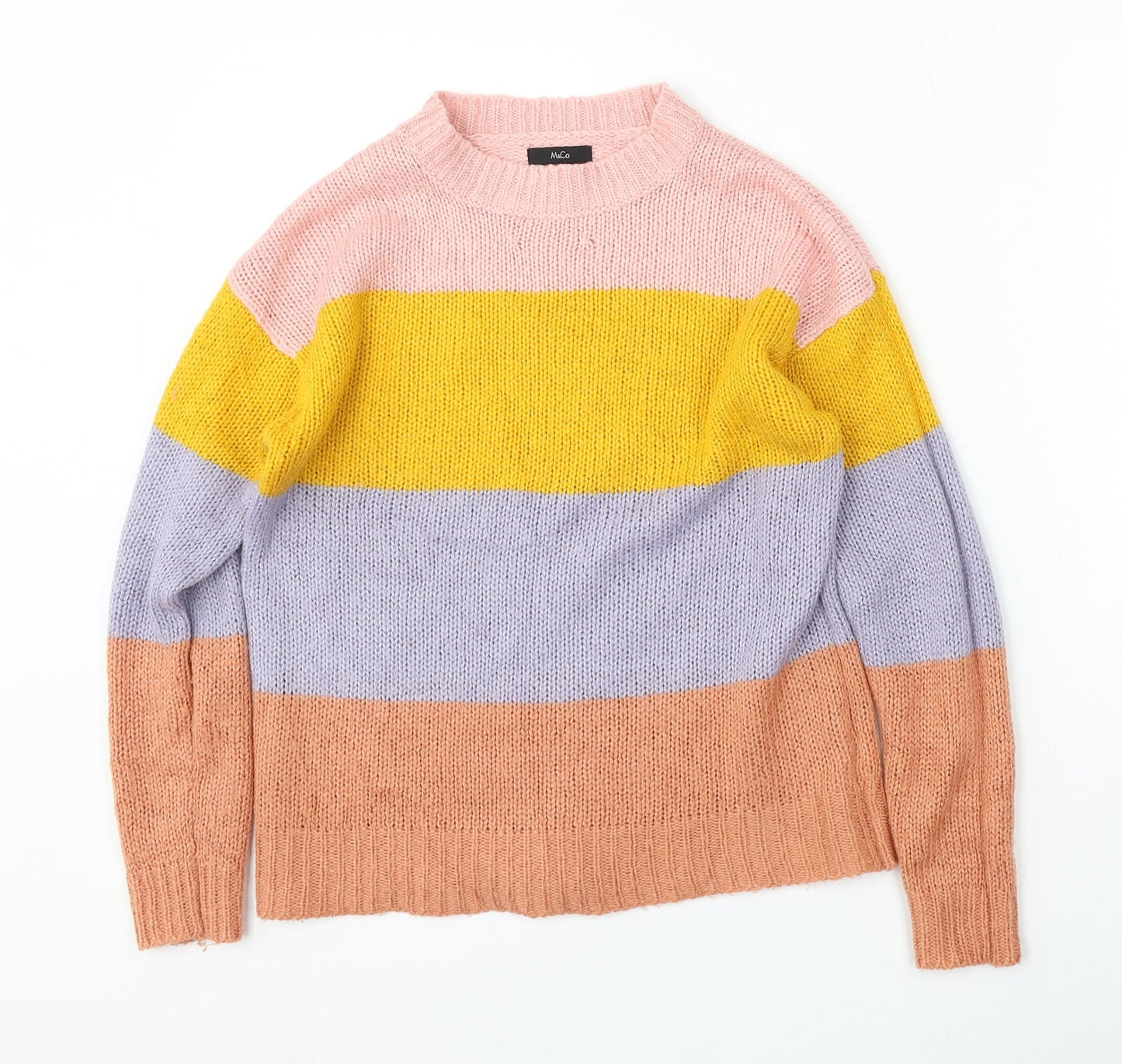M&Co Womens Multicoloured Round Neck Striped Acrylic Pullover Jumper Size 10