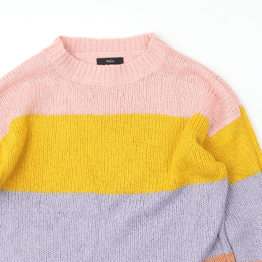 M&Co Womens Multicoloured Round Neck Striped Acrylic Pullover Jumper Size 10
