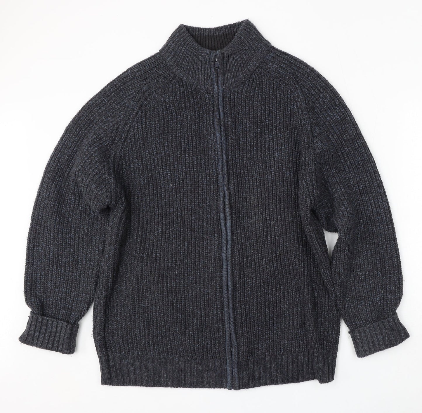 Jackdaw Womens Grey Mock Neck  Acrylic Cardigan Jumper Size XL