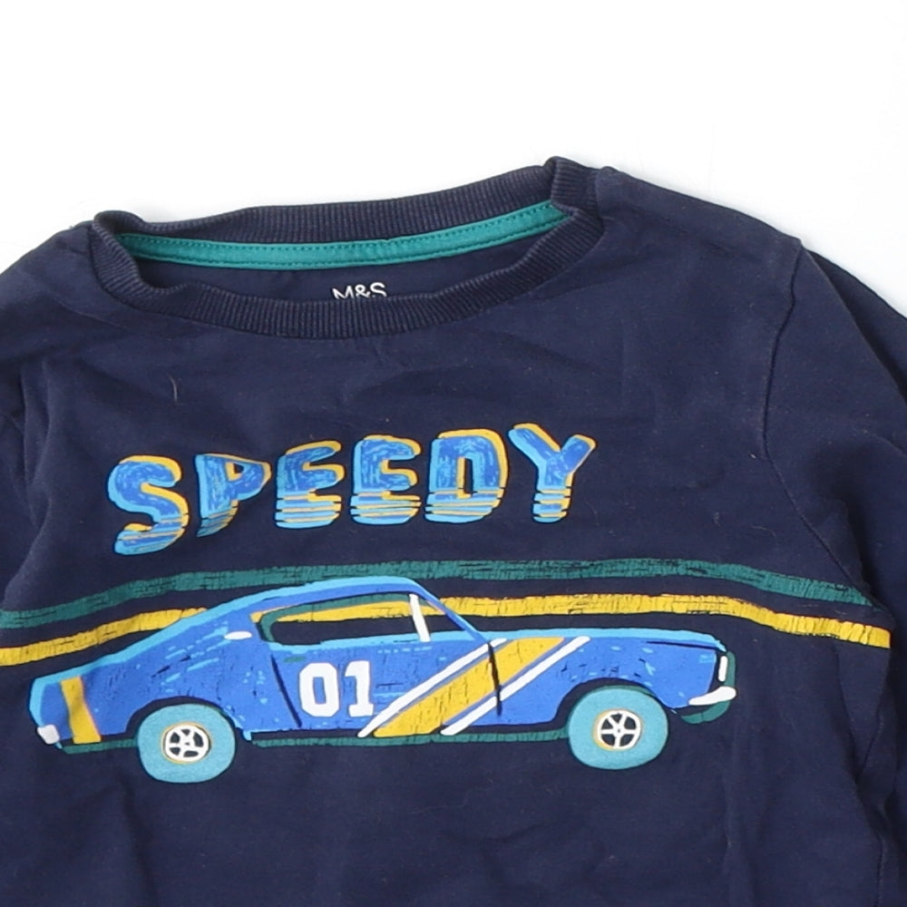 Marks and Spencer Boys Blue  Cotton Basic T-Shirt Size 2-3 Years Round Neck