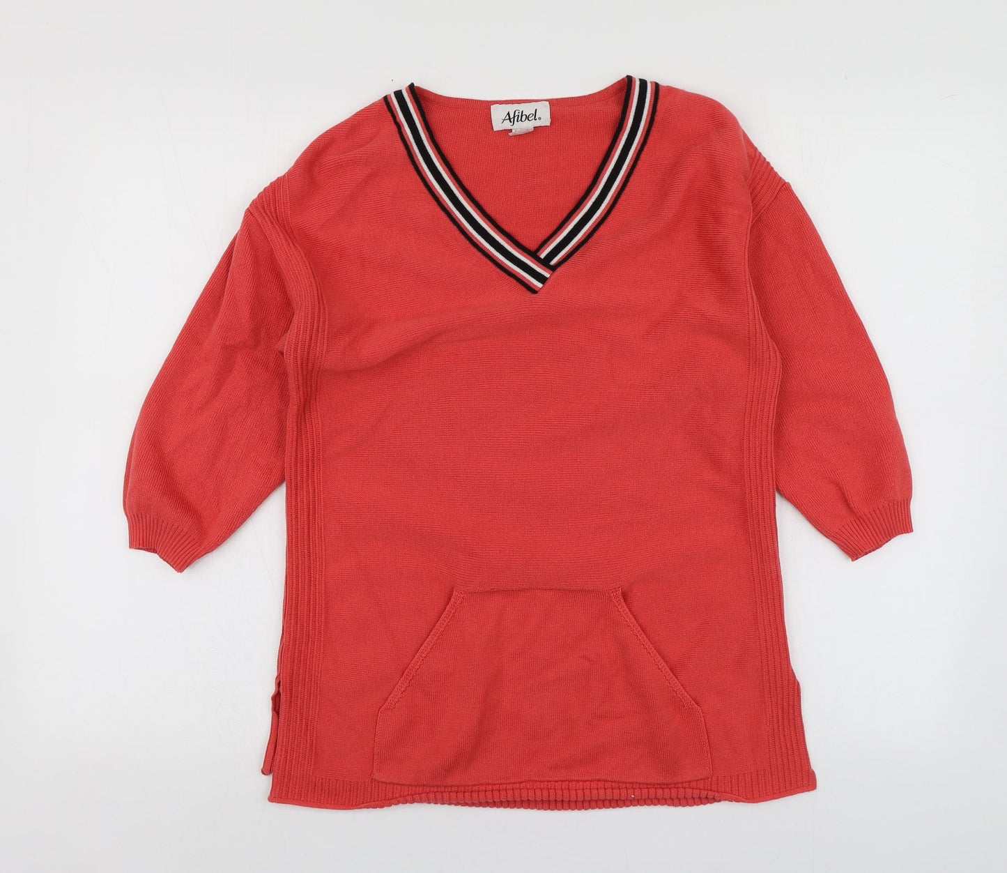 Afibel Womens Orange V-Neck  Acrylic Pullover Jumper Size 14
