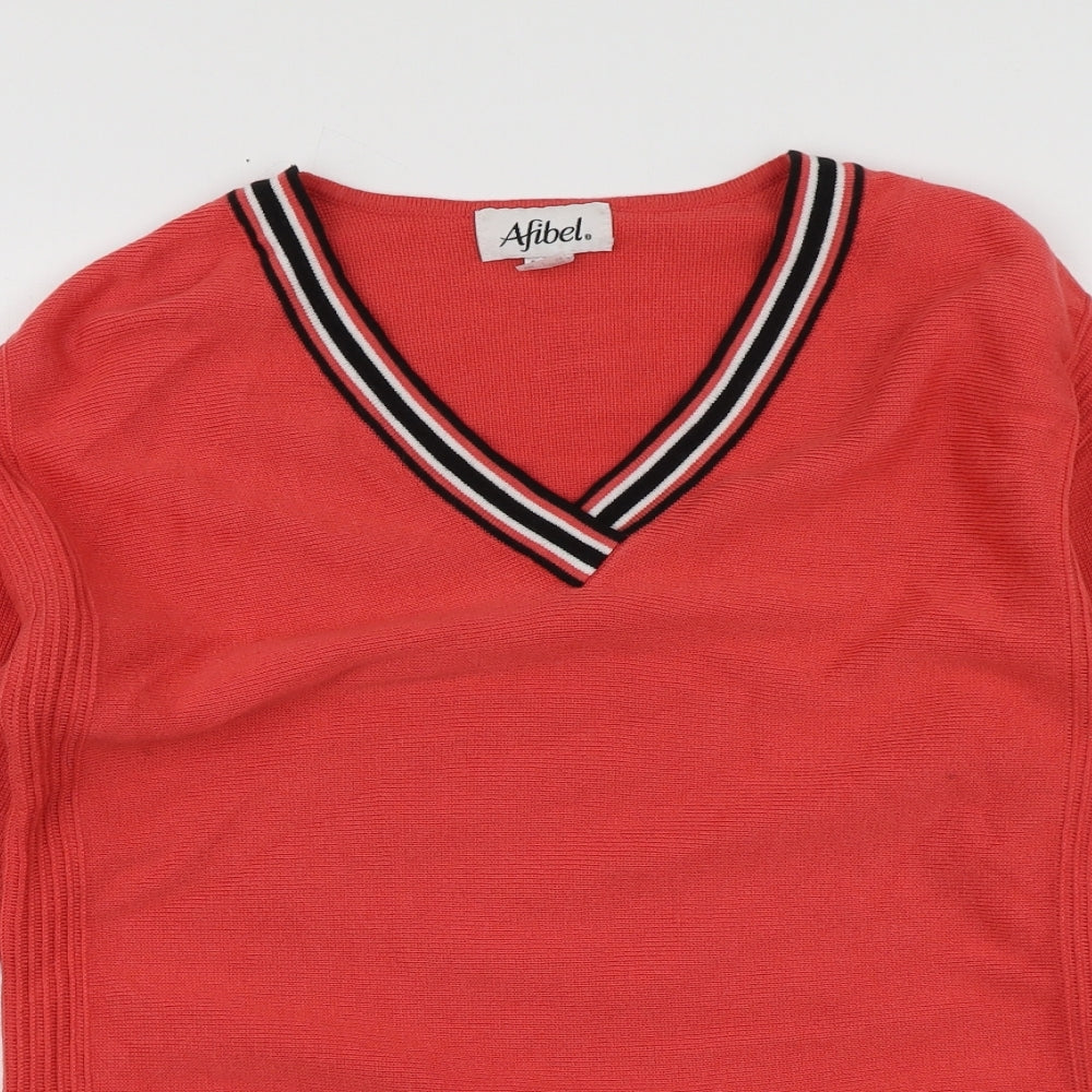 Afibel Womens Orange V-Neck  Acrylic Pullover Jumper Size 14