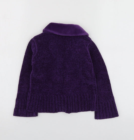 Adams Girls Purple Round Neck  Acrylic Cardigan Jumper Size 3 Years