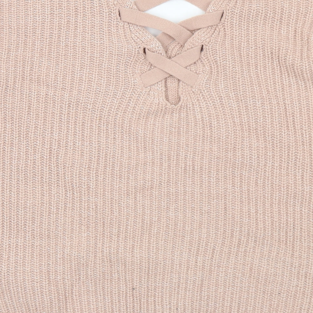 Peacocks Womens Pink V-Neck  Acrylic Pullover Jumper Size S