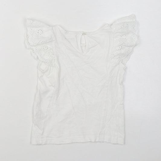 Jeff & Co Girls White  100% Cotton Basic Blouse Size 7-8 Years Boat Neck Button