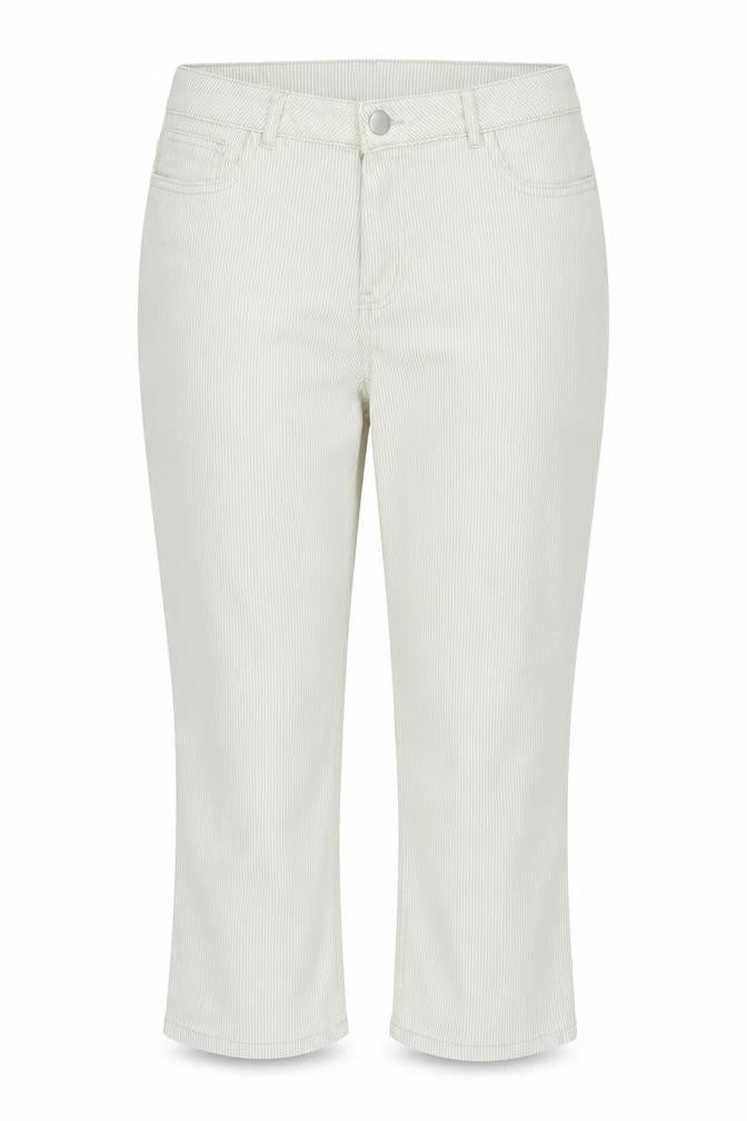 Dunnes Womens Beige Striped Cotton Trousers  Size 14 L22 in Regular Zip