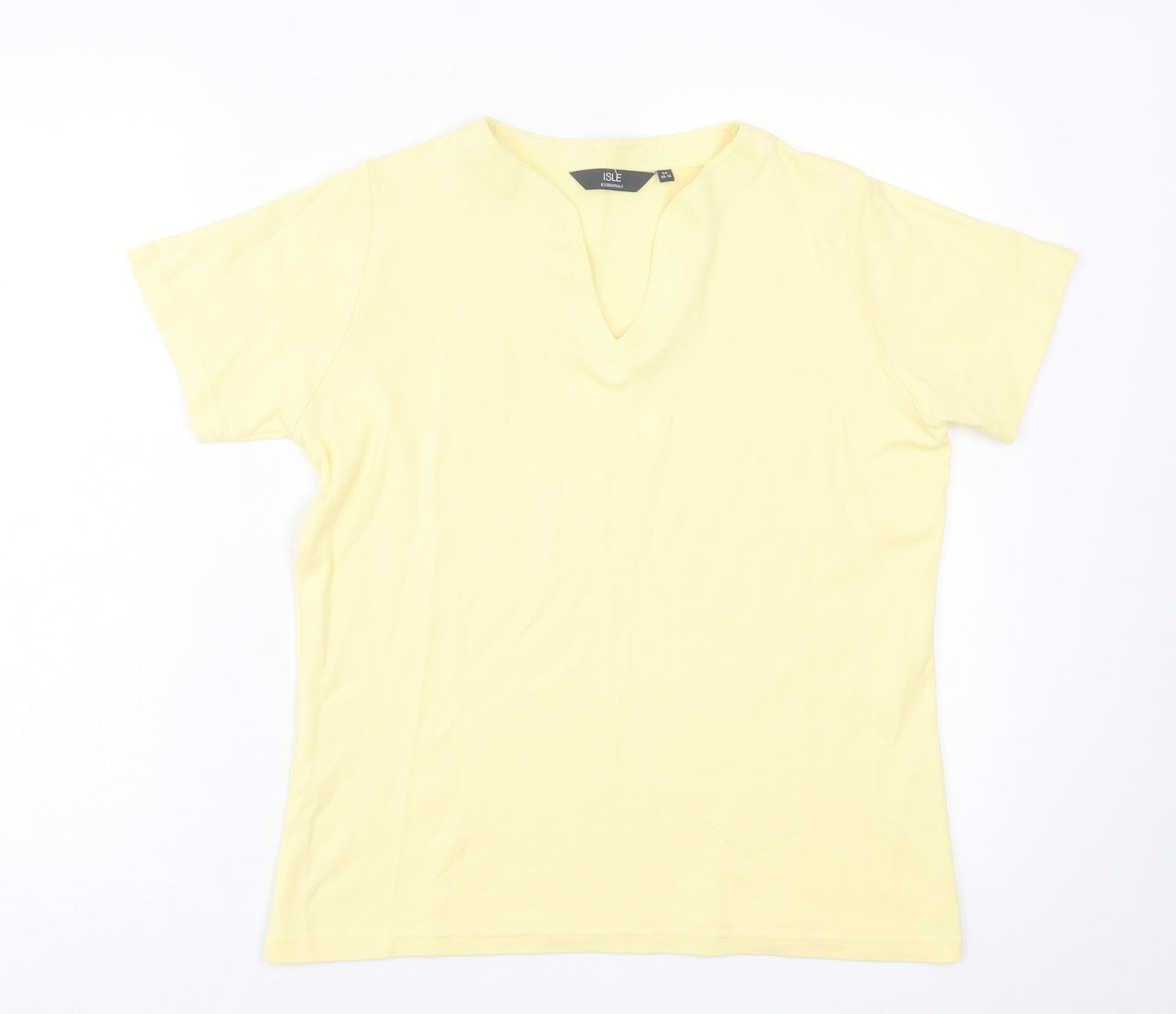 Isle Essentials  Womens Yellow  Cotton Basic T-Shirt Size M V-Neck