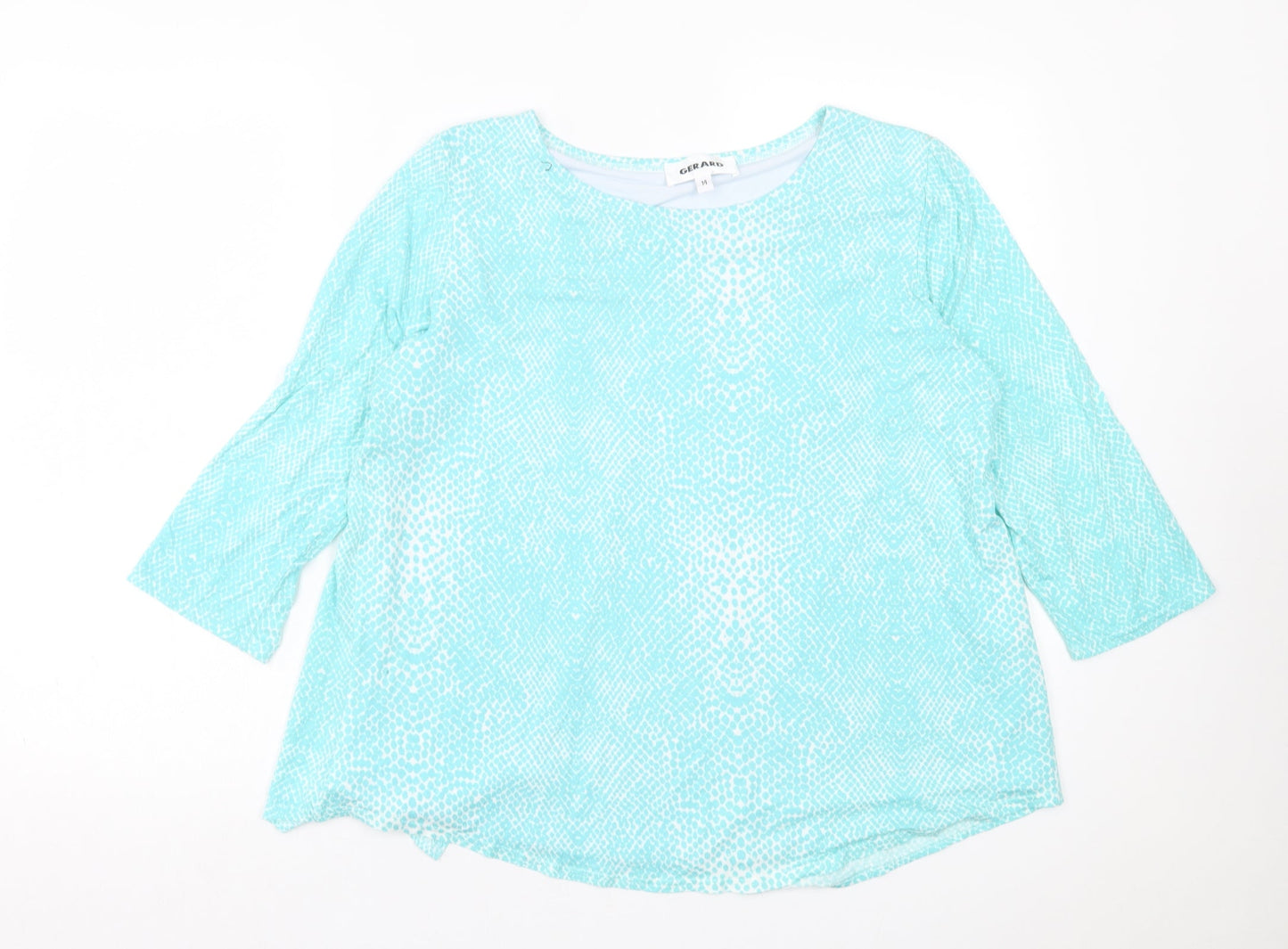 Gerard Womens Blue Geometric Viscose Basic T-Shirt Size 14 Crew Neck