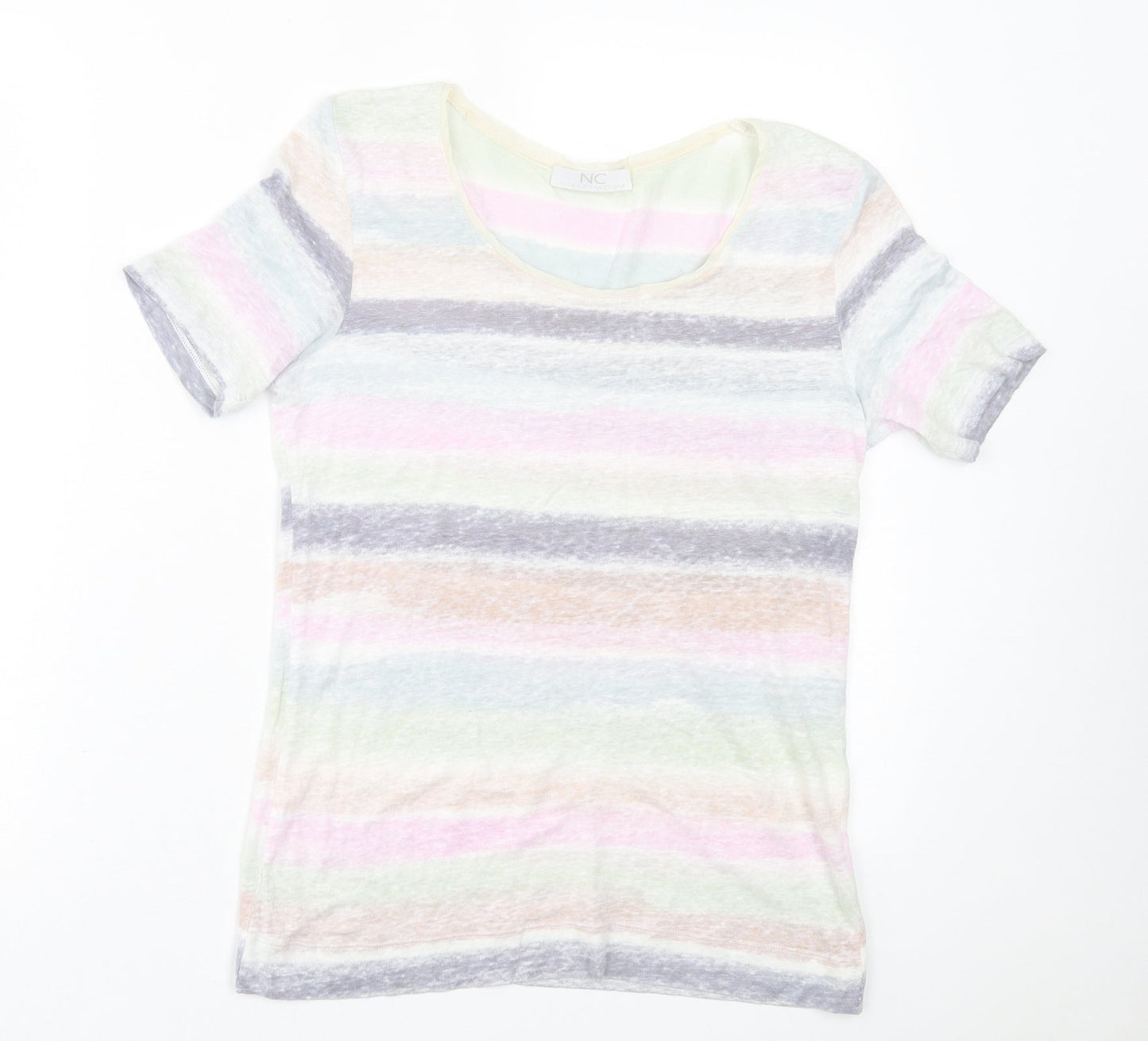 Nice Connection Womens Multicoloured Striped Linen Basic T-Shirt Size 8 Crew Neck