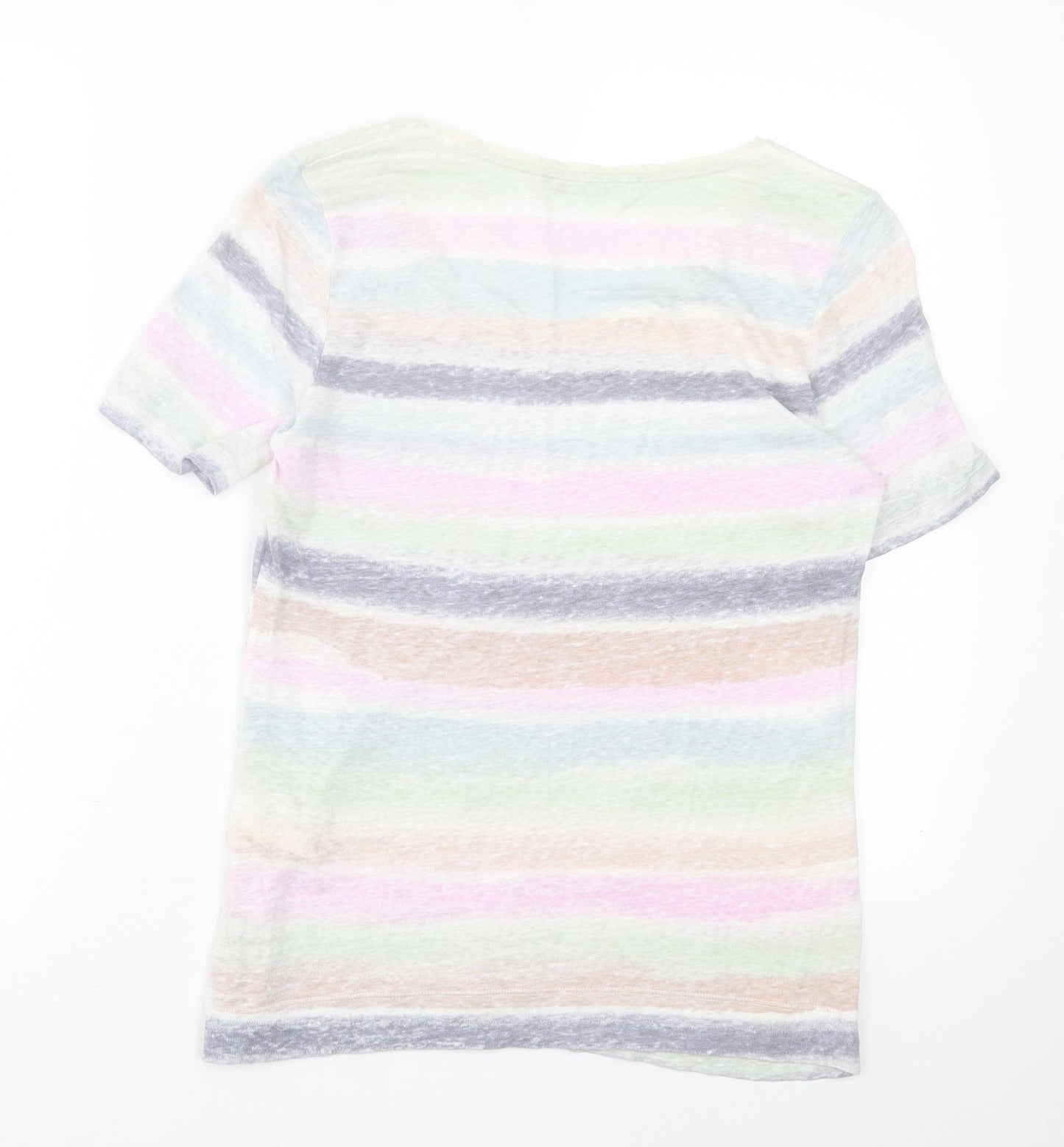 Nice Connection Womens Multicoloured Striped Linen Basic T-Shirt Size 8 Crew Neck