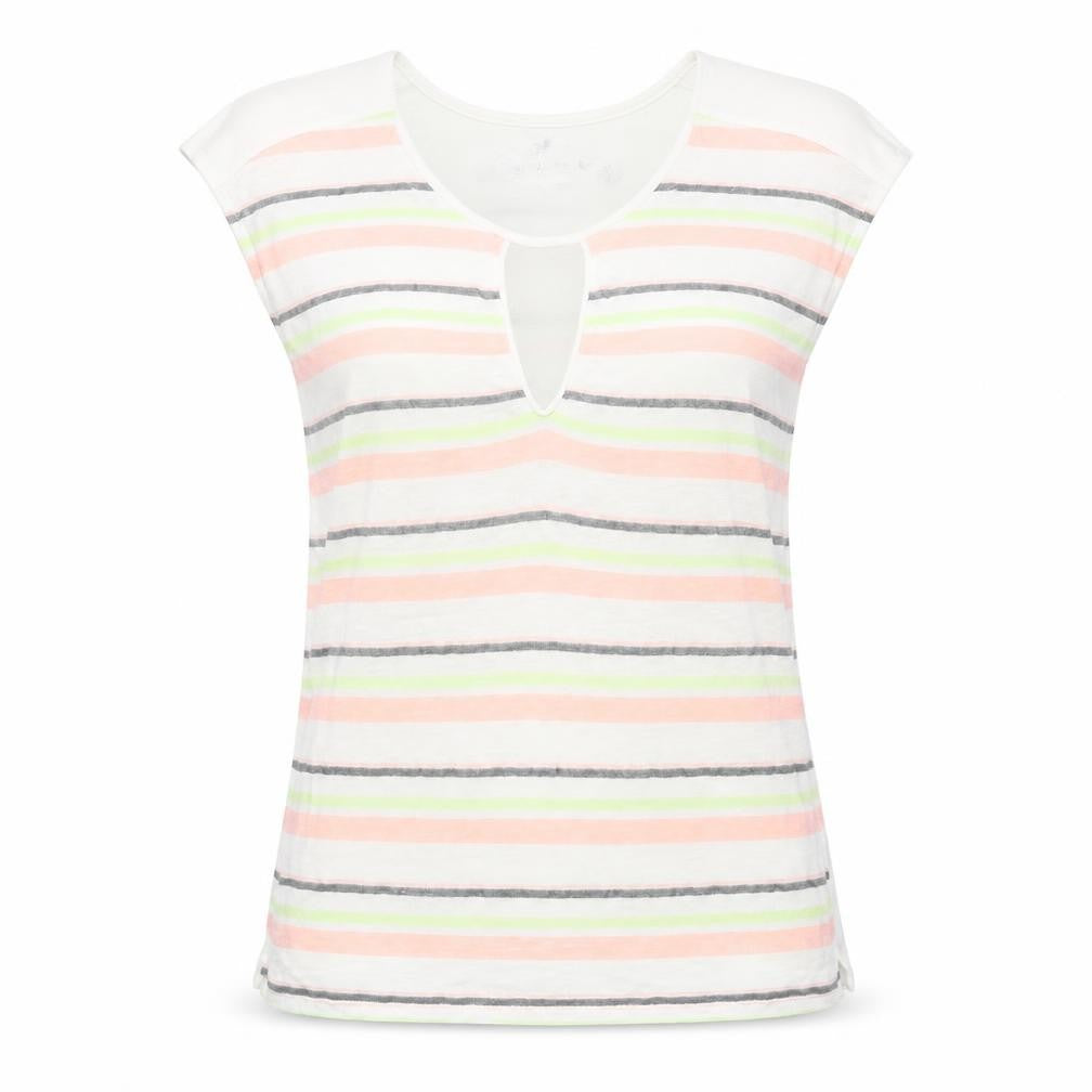 NAF NAF Womens Multicoloured Striped Linen Basic T-Shirt Size S Crew Neck