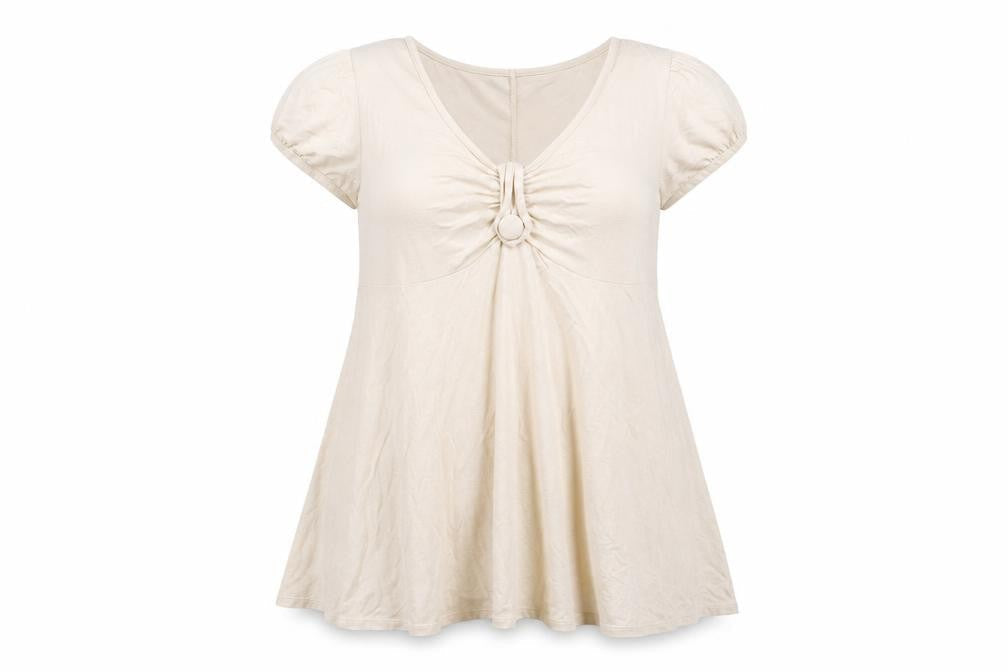 Evans Womens Beige  Viscose Basic T-Shirt Size 12 Scoop Neck