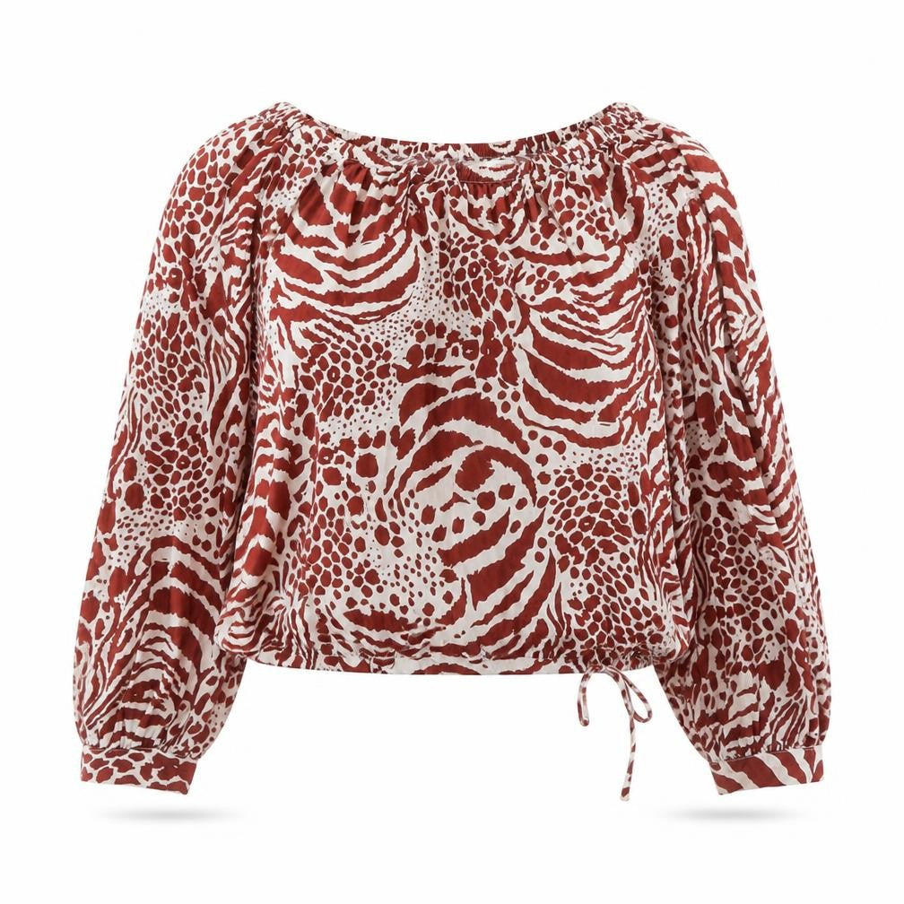 MNG Womens Multicoloured Animal Print Cotton Basic Blouse Size XS Off the Shoulder