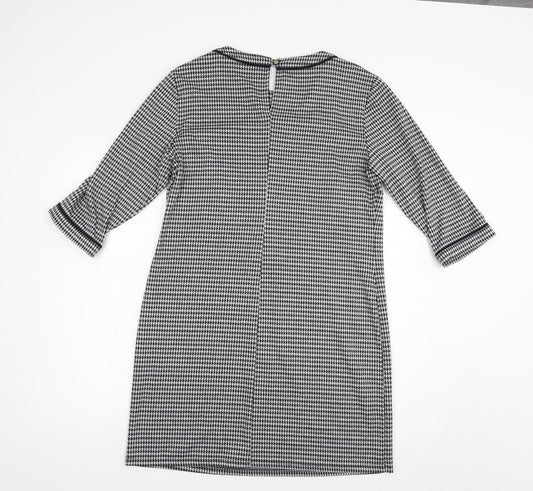George Womens Black Houndstooth Polyester Shift  Size 12  Boat Neck Button