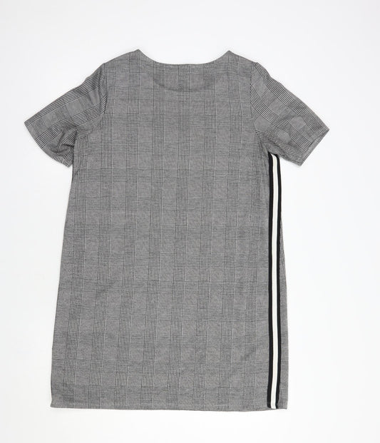George Womens Grey Plaid Polyester Shift  Size 12  Boat Neck Pullover