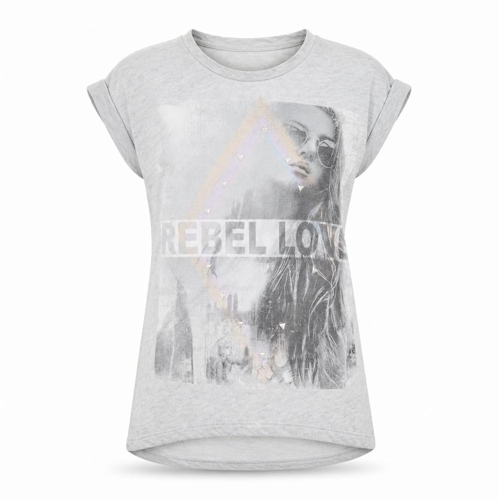 Internacionale Womens Grey  Polyester Basic T-Shirt Size 8 Crew Neck - Rebel Love