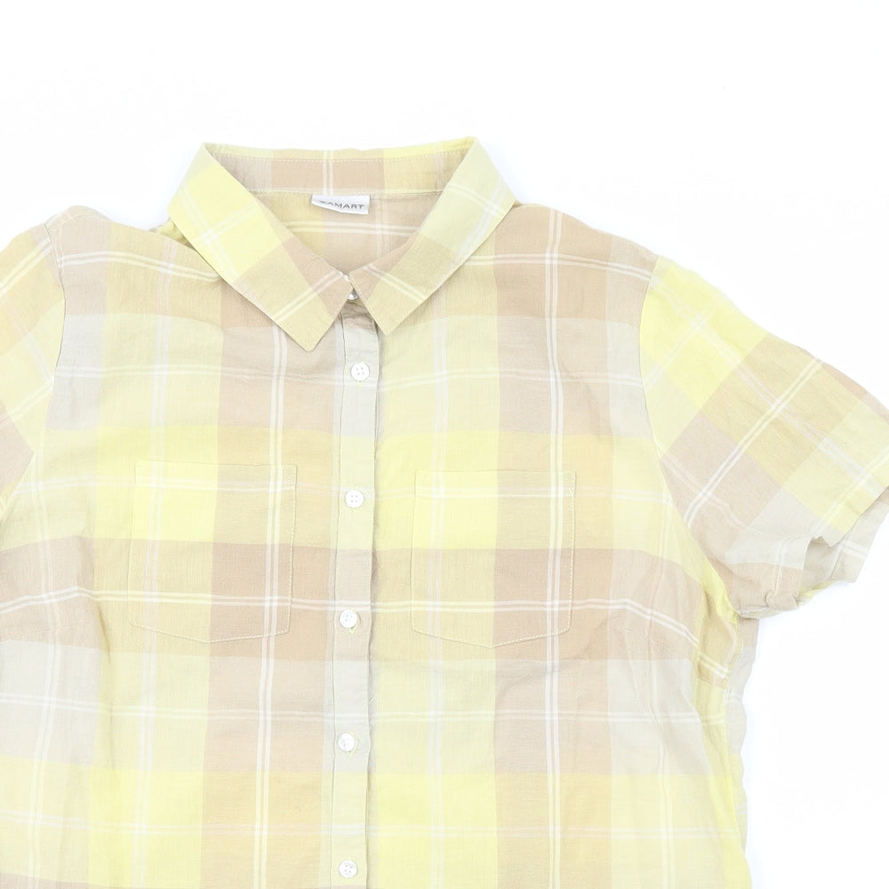 Damart Boys Yellow Plaid 100% Cotton Basic Button-Up Size 14 Years Collared