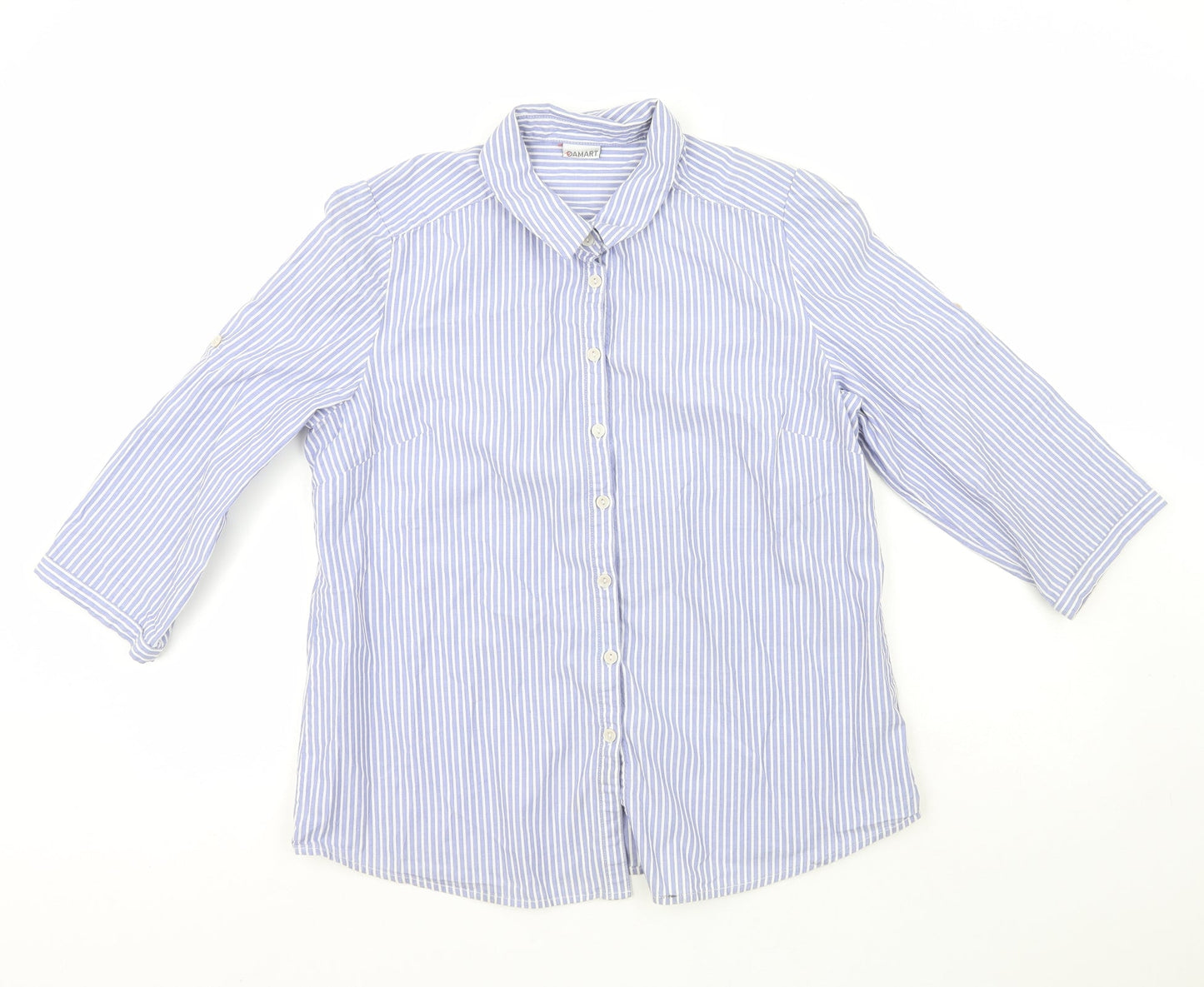 Damart Boys Blue Striped 100% Cotton Basic Button-Up Size 14 Years Collared
