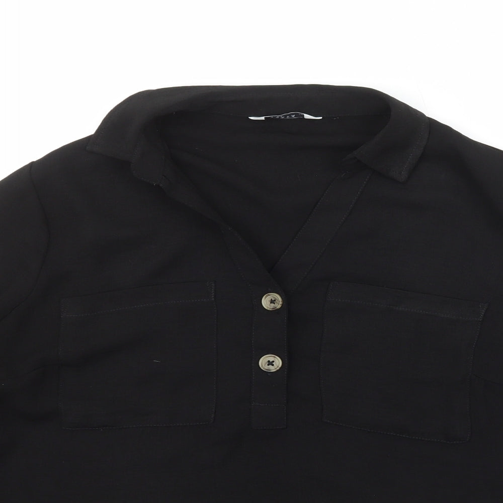Papaya Womens Black  Polyester Basic Blouse Size 14 Collared