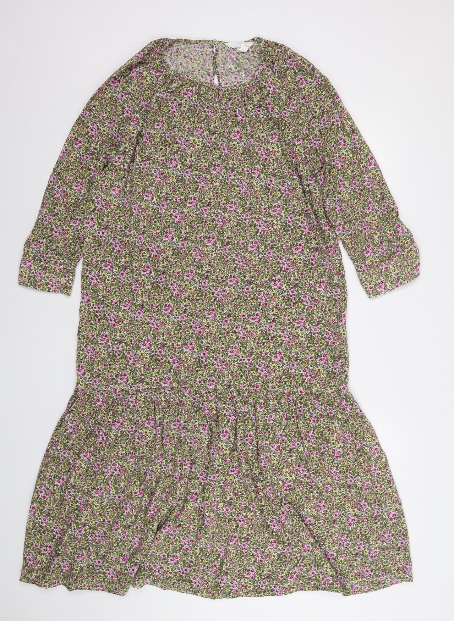 H&M Womens Multicoloured Floral Polyester A-Line  Size XS  Round Neck