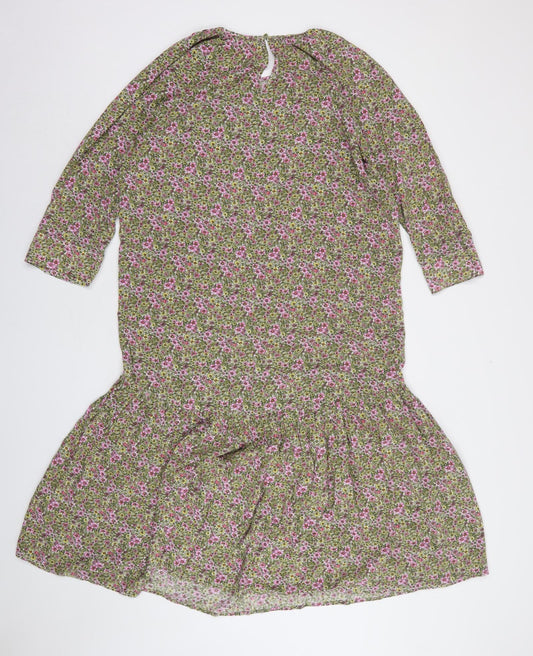 H&M Womens Multicoloured Floral Polyester A-Line  Size XS  Round Neck