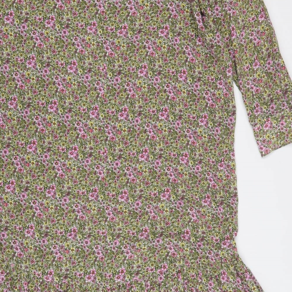 H&M Womens Multicoloured Floral Polyester A-Line  Size XS  Round Neck