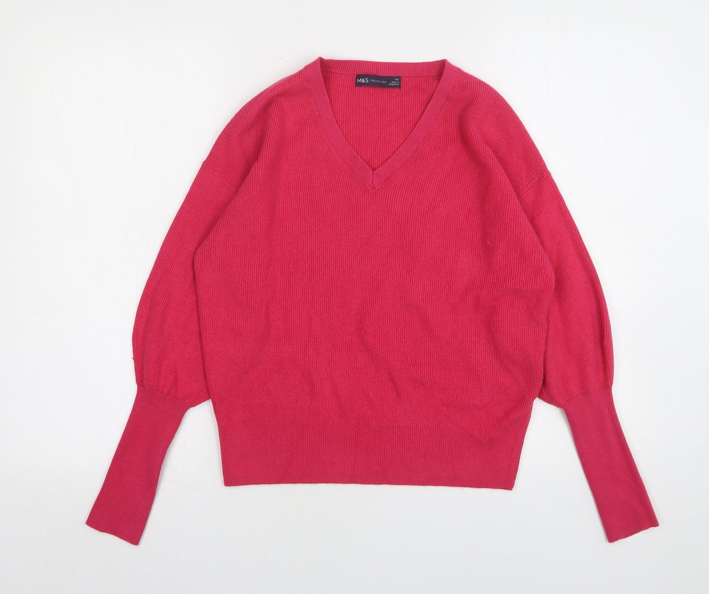 Marks and Spencer Womens Pink V-Neck  Polyester Pullover Jumper Size XS