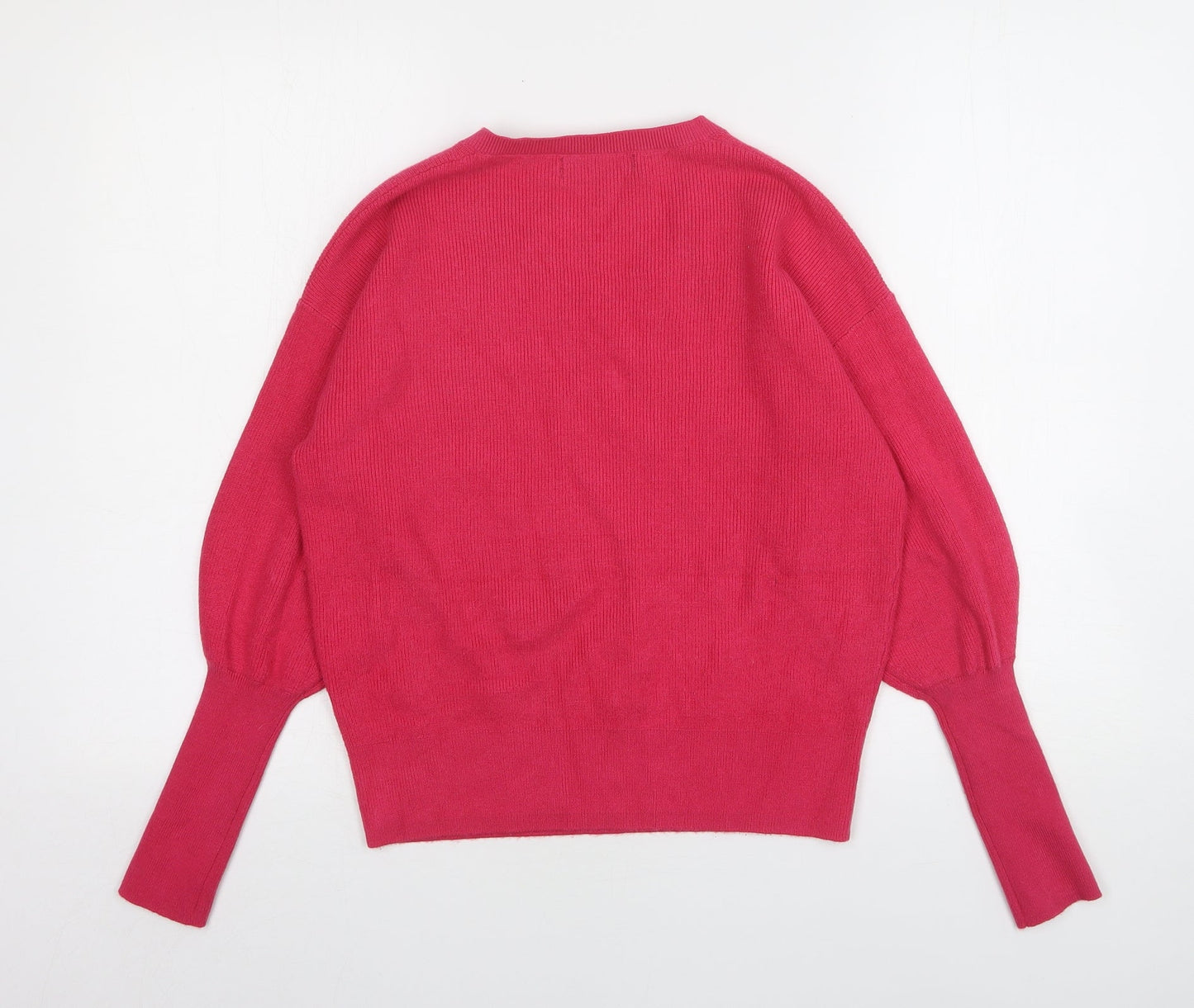 Marks and Spencer Womens Pink V-Neck  Polyester Pullover Jumper Size XS