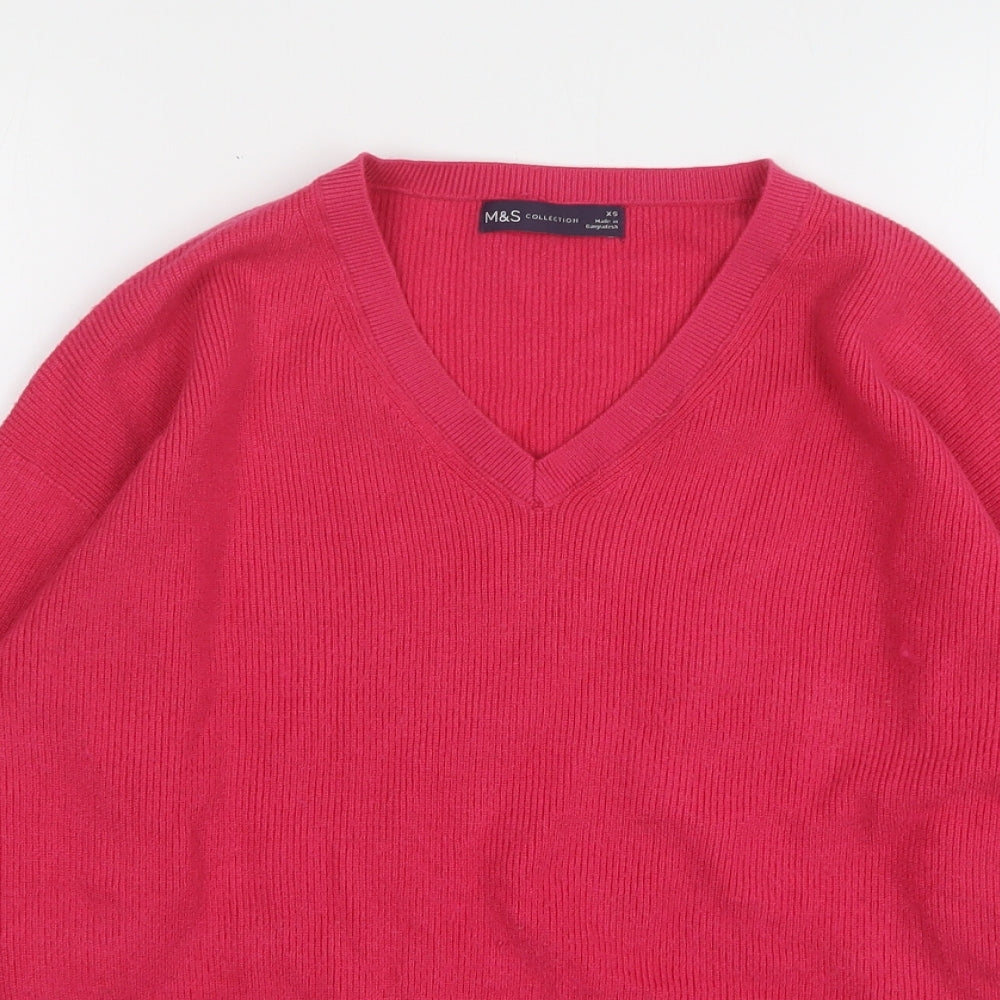 Marks and Spencer Womens Pink V-Neck  Polyester Pullover Jumper Size XS