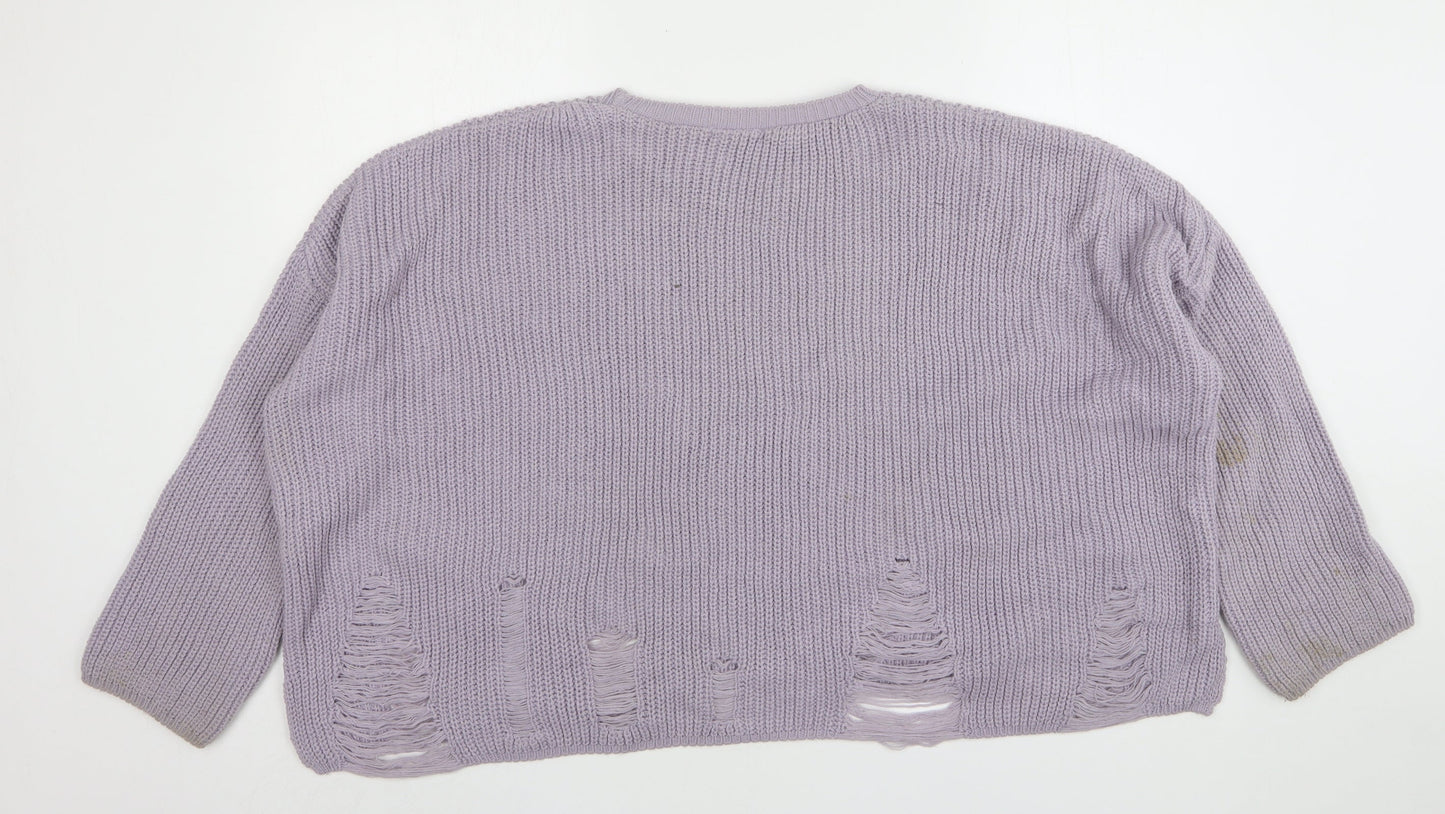 New Look Womens Purple Round Neck  Acrylic Pullover Jumper Size M
